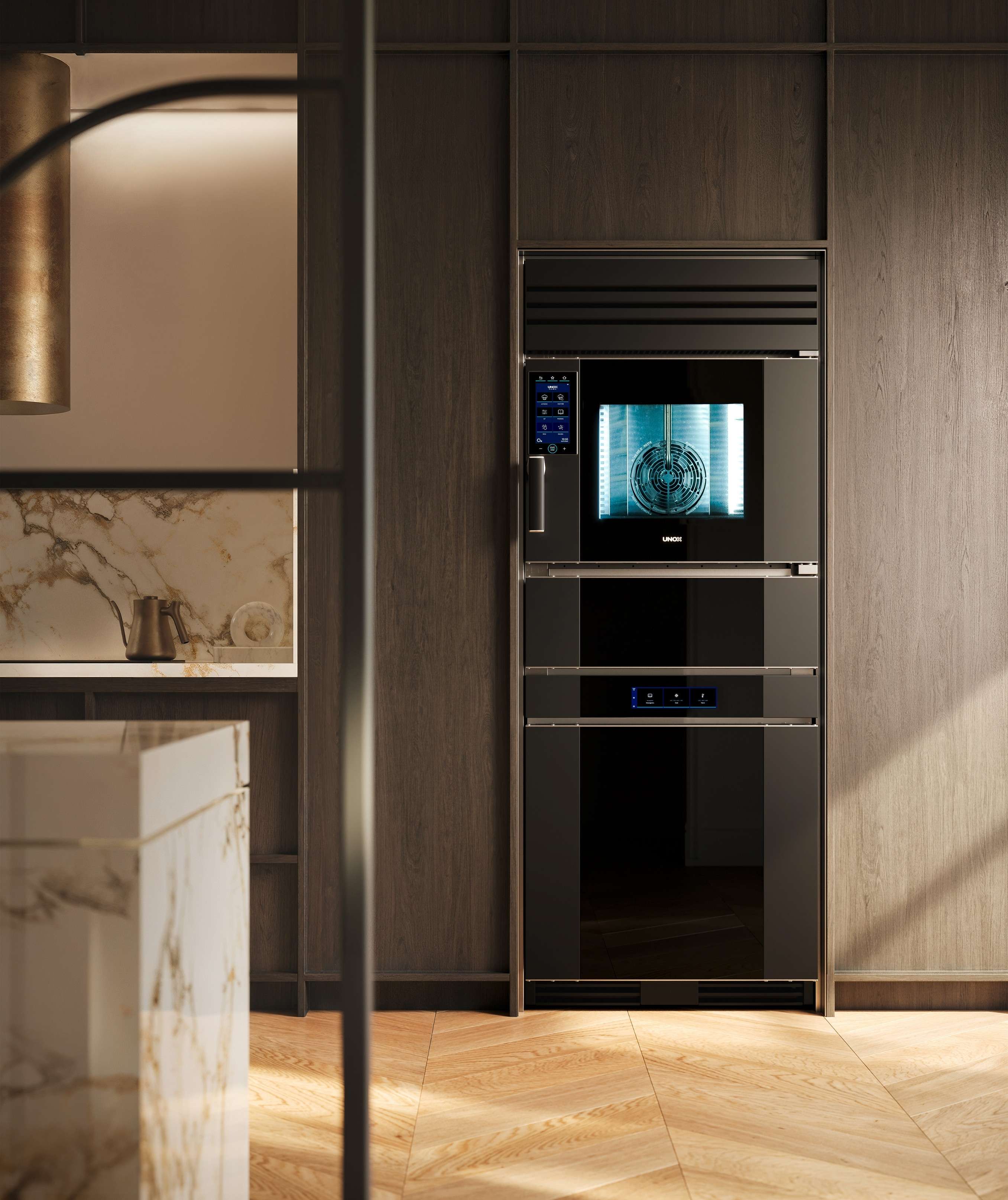 Unox Casa Model 1S and Fhiaba multifuction blast chiller in Black Edition matte black finish