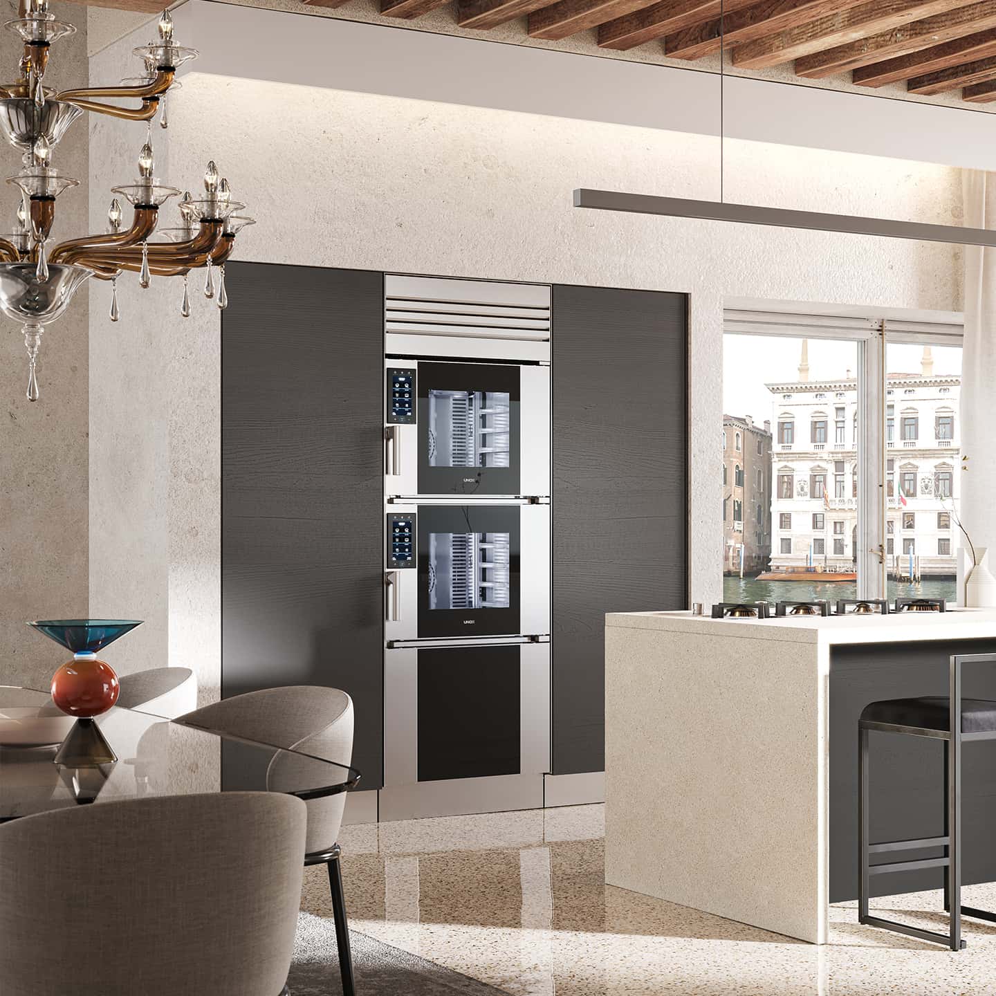Design kitchen in Venice with Model 1 luxury oven from Unox Casa's SuperOven collection
