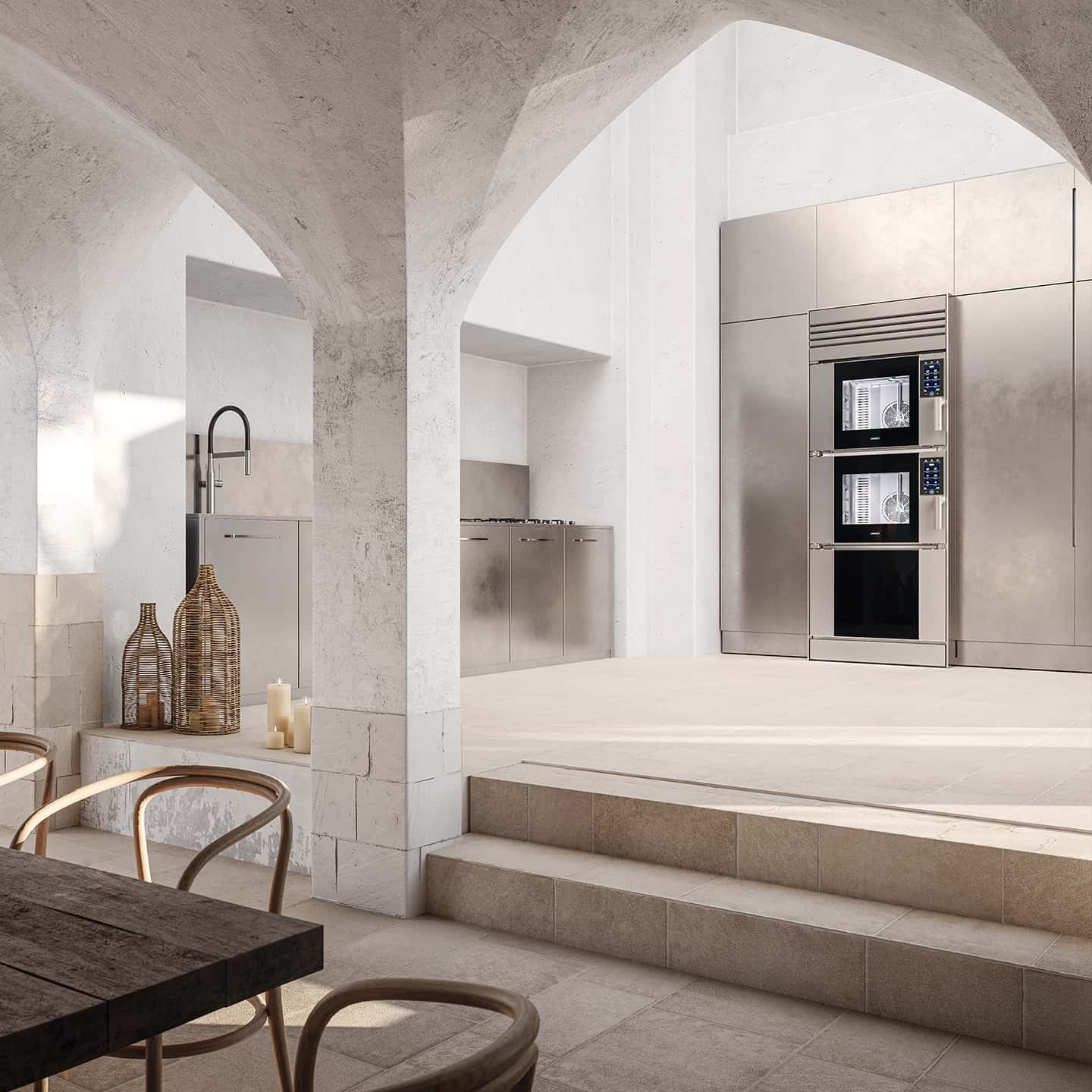 Luxury kitchen in an Apulian farmhouse in Itria Valley featuring Unox Casa's smart ovens