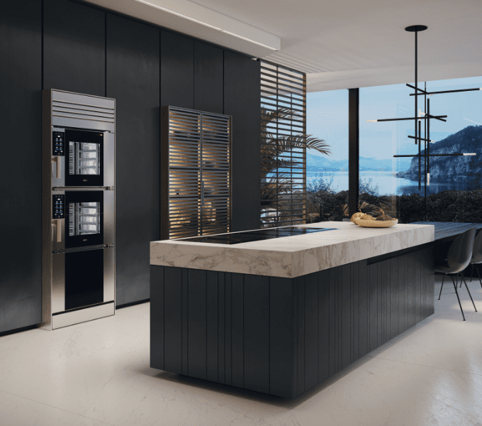 Model 1 di Unox Casa inserito in una moderna cucina sul Lago di Como