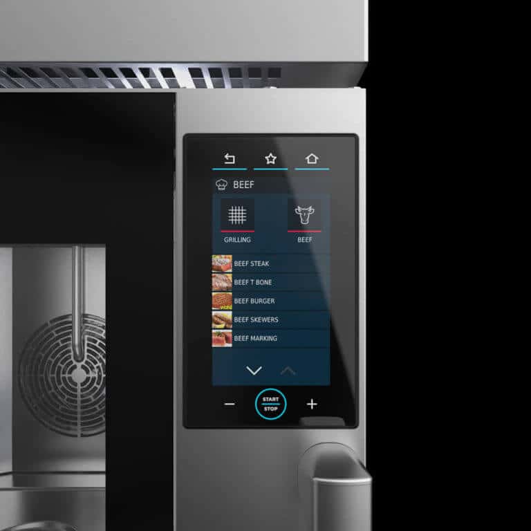 Digital control panel of Unox Casa's built-in ovens featuring the autocook function